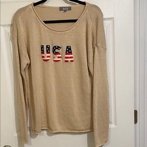 Marled Reunited Clothing Size M Knit Sweater Beige Flag “USA”